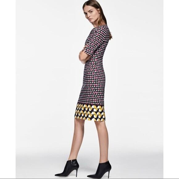 Hugo Boss Dareika Anthracite Sheath Dress Geometric Print Short Sleeve 2 XS - Picture 6 of 12